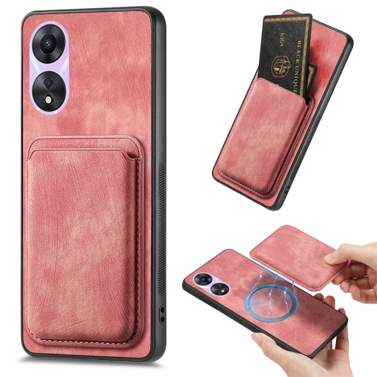 For OPPO A78 5G / A58 5G Retro Leather Card Bag Magnetic Phone Case(Pink) by buy2fix