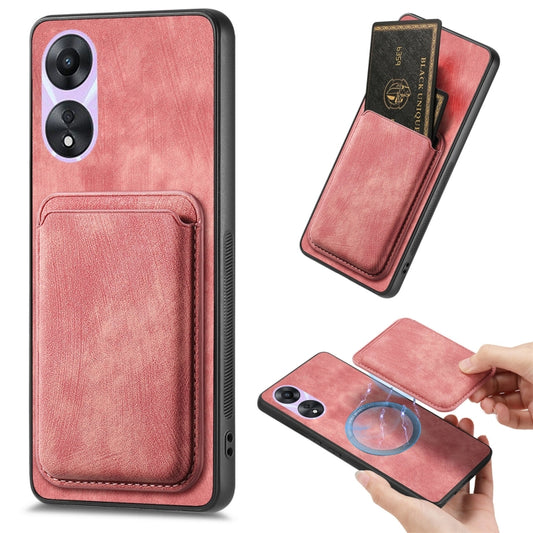 For OPPO A78 5G / A58 5G Retro Leather Card Bag Magnetic Phone Case(Pink) by buy2fix