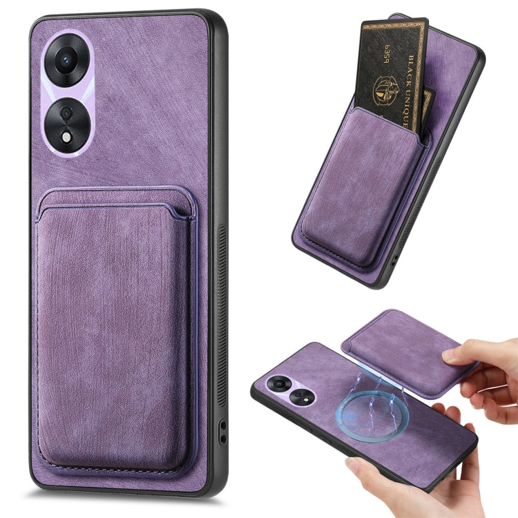 For OPPO A78 5G / A58 5G Retro Leather Card Bag Magnetic Phone Case(Purple) by buy2fix