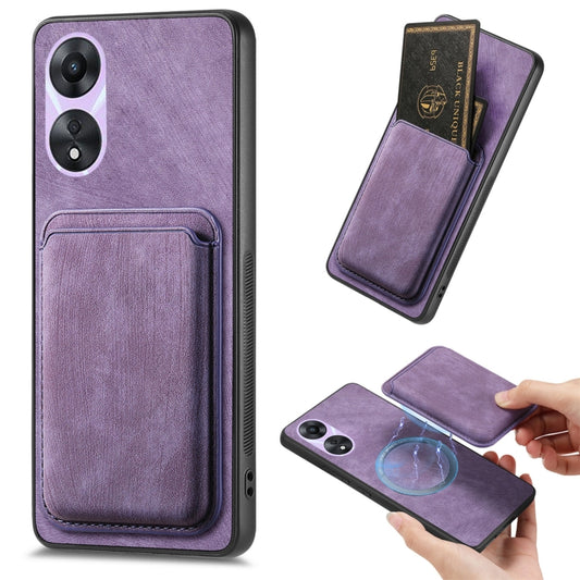 For OPPO A78 5G / A58 5G Retro Leather Card Bag Magnetic Phone Case(Purple) by buy2fix