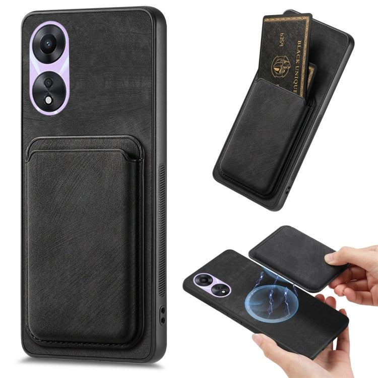 For OPPO A78 5G / A58 5G Retro Leather Card Bag Magnetic Phone Case(Black) by buy2fix
