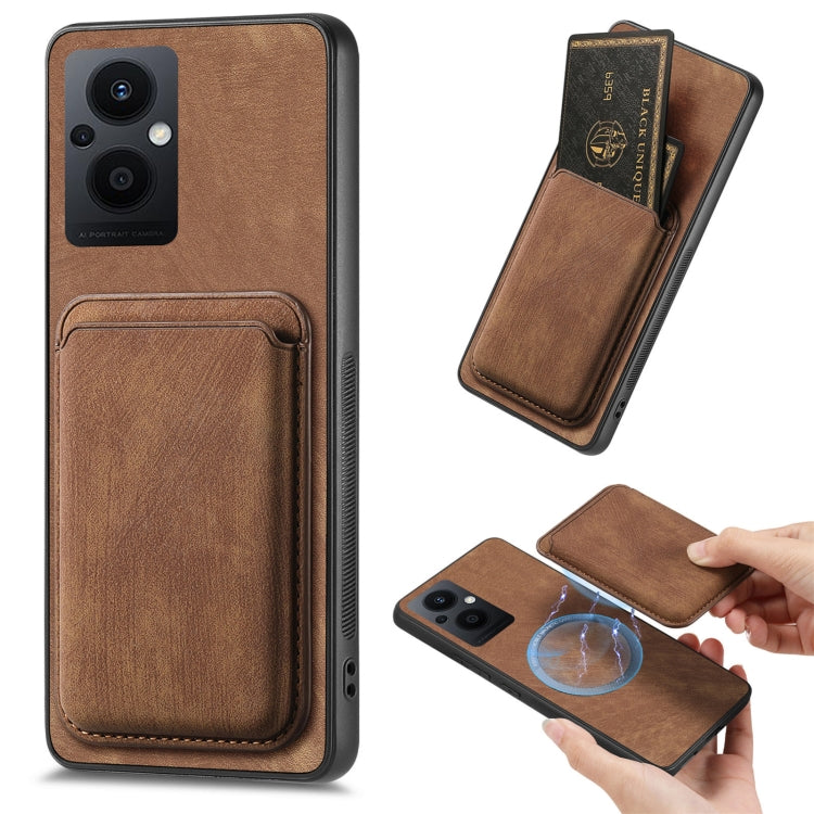 For OPPO Reno7 Z 5G/F21 Pro 5G Retro Leather Card Bag Magnetic Phone Case(Brown) by buy2fix