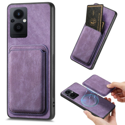 For OPPO Reno7 Z 5G/F21 Pro 5G Retro Leather Card Bag Magnetic Phone Case(Purple) by buy2fix