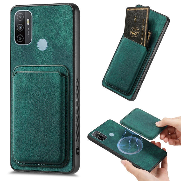 For OPPO A53 / A53S Retro Leather Card Bag Magnetic Phone Case(Green) by buy2fix