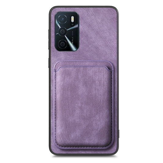 For OPPO A53 / A53S Retro Leather Card Bag Magnetic Phone Case(Purple) by buy2fix