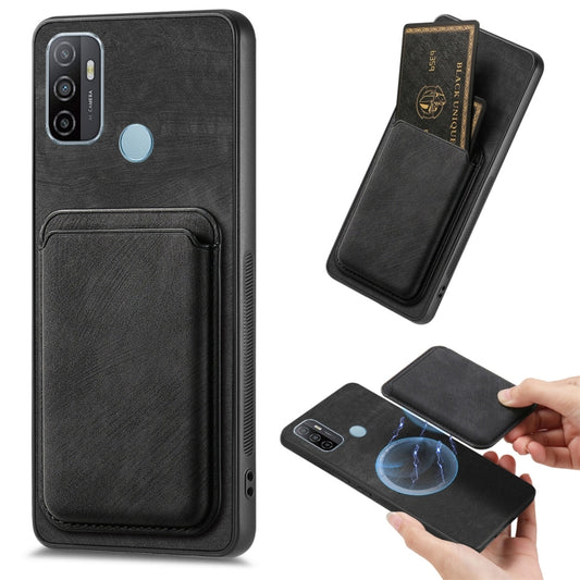 For OPPO A53 / A53S Retro Leather Card Bag Magnetic Phone Case(Black) by buy2fix