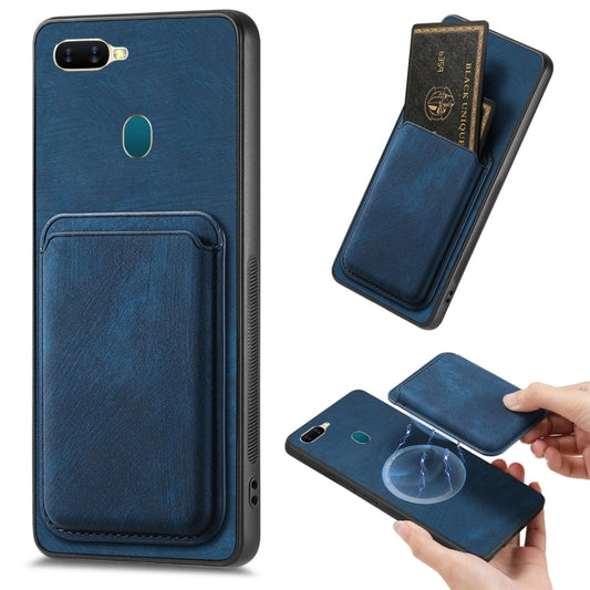 For OPPO A7/A12 Retro Leather Card Bag Magnetic Phone Case(Blue) by buy2fix