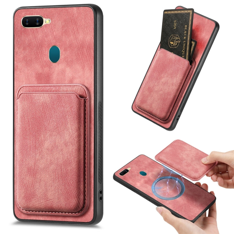 For OPPO A7/A12 Retro Leather Card Bag Magnetic Phone Case(Pink) by buy2fix