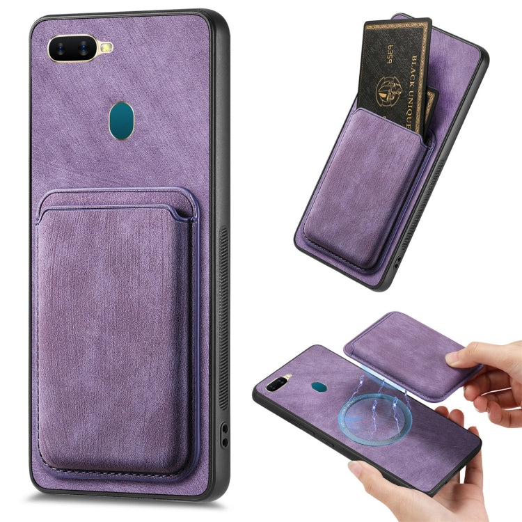 For OPPO A7/A12 Retro Leather Card Bag Magnetic Phone Case(Purple) by buy2fix