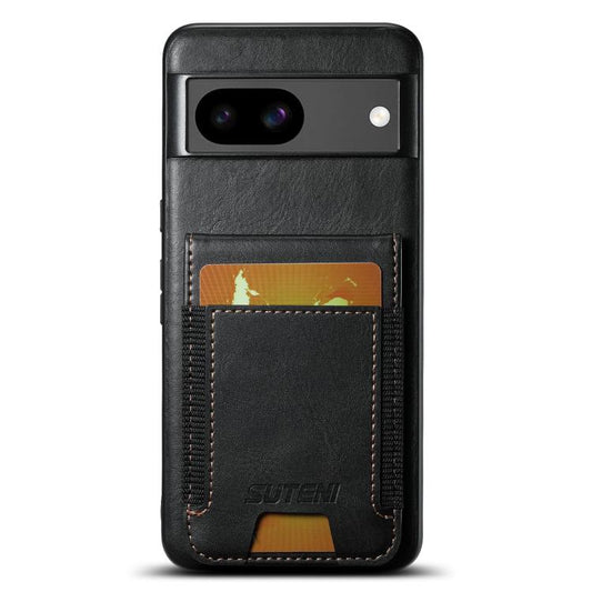 For Google Pixel 8a Suteni H03 Oil Wax Leather Wallet Stand Back Phone Case(Black) - Google Cases by Suteni | Online Shopping UK | buy2fix