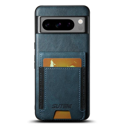 For Google Pixel 10 Pro XL Suteni H03 Oil Wax Leather Wallet Stand Back Phone Case(Blue) - Google Cases by Suteni | Online Shopping UK | buy2fix