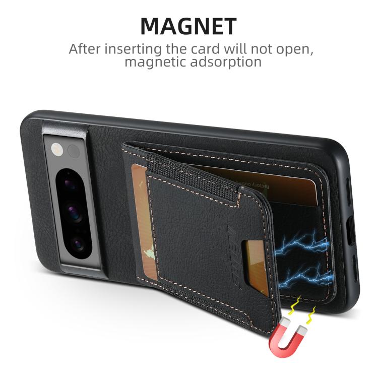 For Google Pixel 10 Pro Suteni H03 Litchi Leather Card Bag Stand Back Phone Case(Black) - Google Cases by Suteni | Online Shopping UK | buy2fix