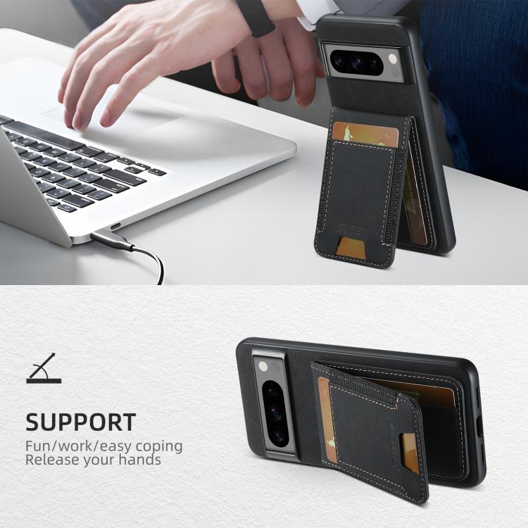 For Google Pixel 10 Pro Suteni H03 Litchi Leather Card Bag Stand Back Phone Case(Black) - Google Cases by Suteni | Online Shopping UK | buy2fix