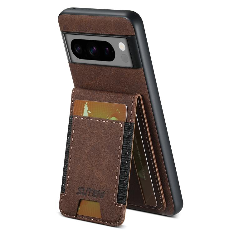 For Google Pixel 10 Pro Suteni H03 Litchi Leather Card Bag Stand Back Phone Case(Brown) - Google Cases by Suteni | Online Shopping UK | buy2fix