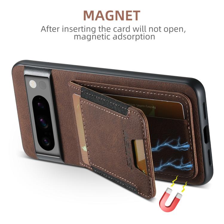 For Google Pixel 10 Pro Suteni H03 Litchi Leather Card Bag Stand Back Phone Case(Brown) - Google Cases by Suteni | Online Shopping UK | buy2fix