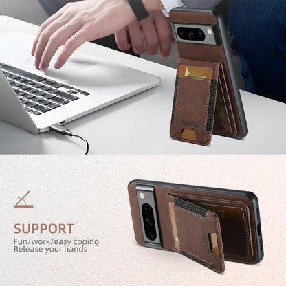 For Google Pixel 10 Pro Suteni H03 Litchi Leather Card Bag Stand Back Phone Case(Brown) - Google Cases by Suteni | Online Shopping UK | buy2fix