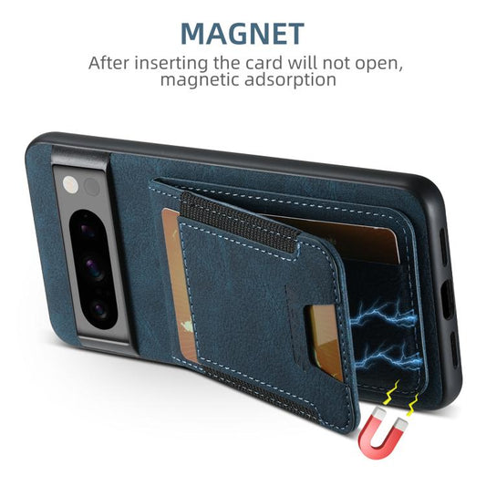 For Google Pixel 10 Pro Suteni H03 Litchi Leather Card Bag Stand Back Phone Case(Blue) - Google Cases by Suteni | Online Shopping UK | buy2fix