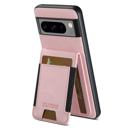 For Google Pixel 10 Pro Suteni H03 Litchi Leather Card Bag Stand Back Phone Case(Pink) - Google Cases by Suteni | Online Shopping UK | buy2fix