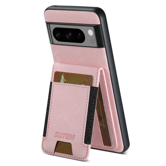 For Google Pixel 10 Pro Suteni H03 Litchi Leather Card Bag Stand Back Phone Case(Pink) - Google Cases by Suteni | Online Shopping UK | buy2fix