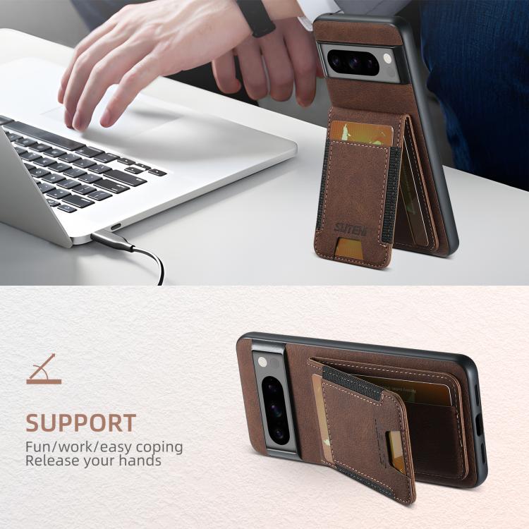 For Google Pixel 10 Pro XL Suteni H03 Litchi Leather Card Bag Stand Back Phone Case(Brown) - Google Cases by Suteni | Online Shopping UK | buy2fix