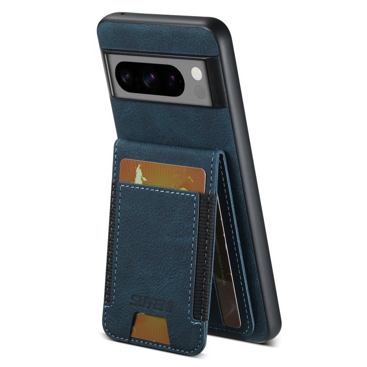 For Google Pixel 10 Pro XL Suteni H03 Litchi Leather Card Bag Stand Back Phone Case(Blue) - Google Cases by Suteni | Online Shopping UK | buy2fix