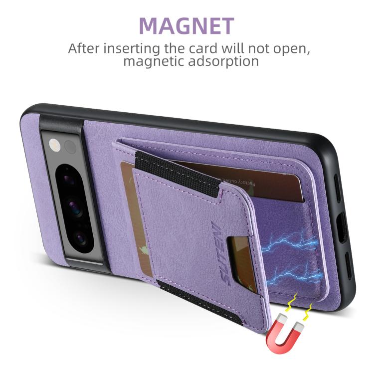 For Google Pixel 10 Pro XL Suteni H03 Litchi Leather Card Bag Stand Back Phone Case(Purple) - Google Cases by Suteni | Online Shopping UK | buy2fix