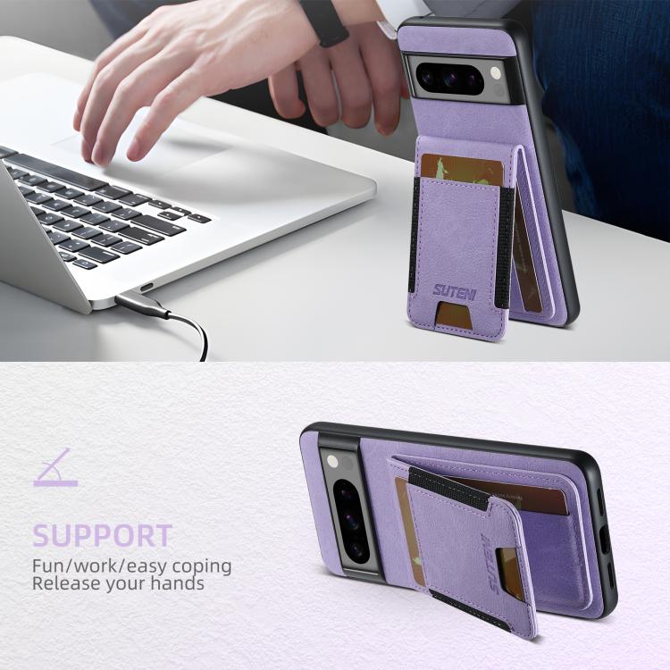 For Google Pixel 10 Pro XL Suteni H03 Litchi Leather Card Bag Stand Back Phone Case(Purple) - Google Cases by Suteni | Online Shopping UK | buy2fix
