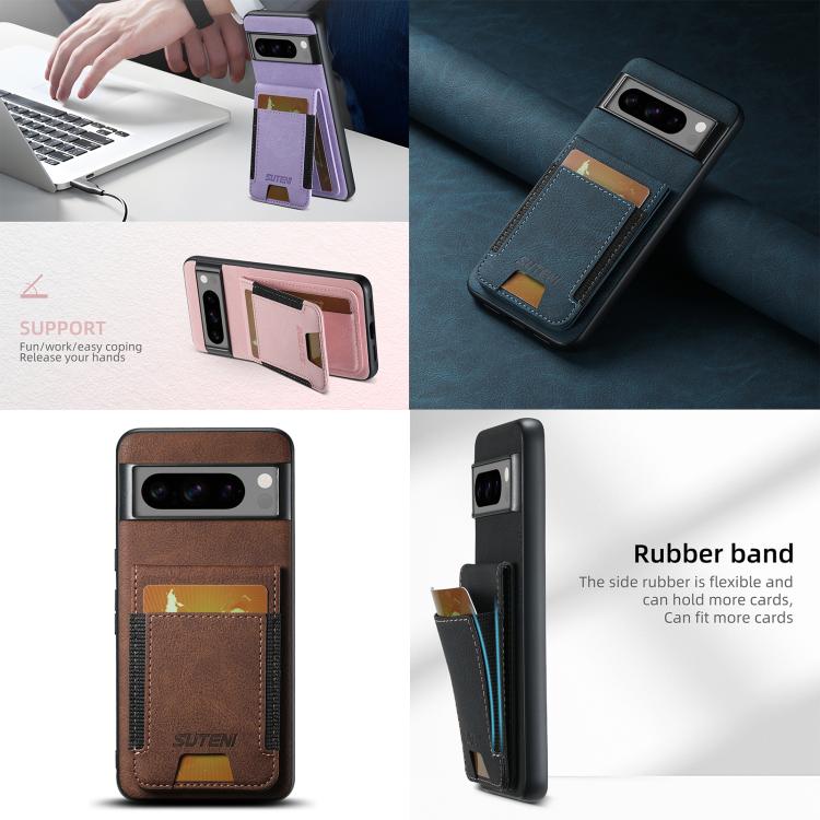 For Google Pixel 10 Pro XL Suteni H03 Litchi Leather Card Bag Stand Back Phone Case(Pink) - Google Cases by Suteni | Online Shopping UK | buy2fix
