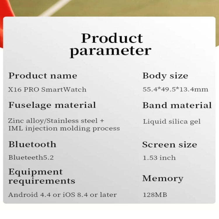 X16pro 1.53 inch Color Screen Smart Watch, Support Bluetooth Call / Heart Rate / Blood Pressure / Blood Oxygen Monitoring(Silver) by buy2fix