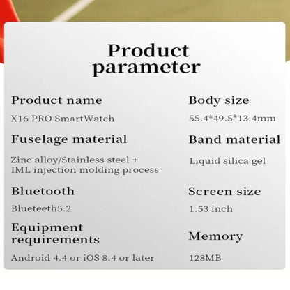 X16pro 1.53 inch Color Screen Smart Watch, Support Bluetooth Call / Heart Rate / Blood Pressure / Blood Oxygen Monitoring(Silver) by buy2fix