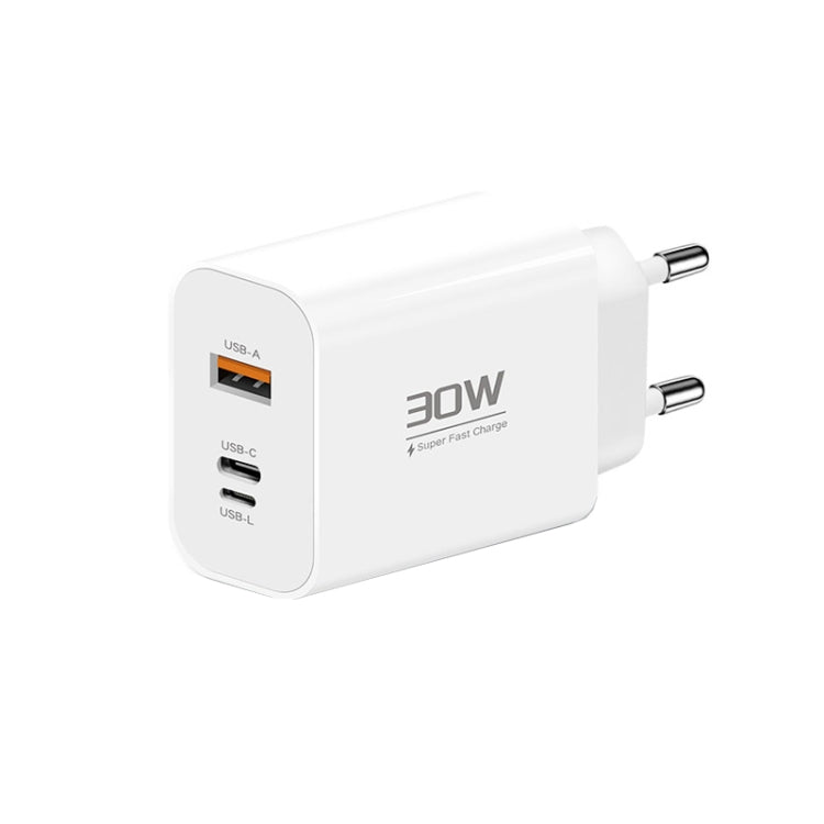 PD30W USB-C / Type-C + 8 Pin + USB-A Reverse Charger Suitable for iPhone Series(EU Plug) by buy2fix