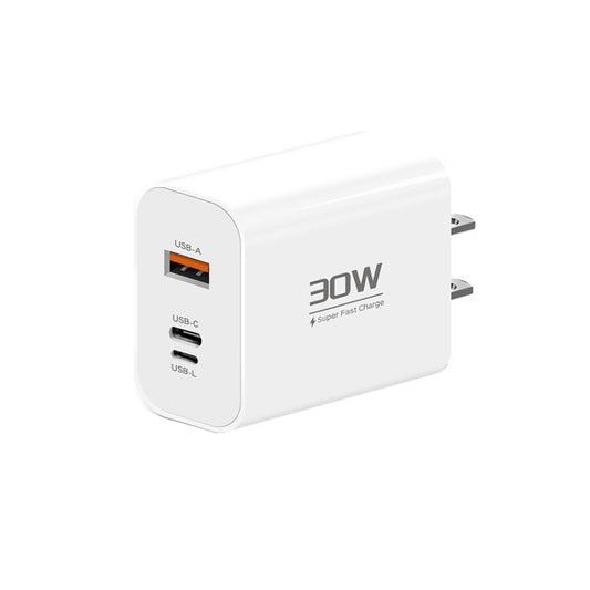 PD30W USB-C / Type-C + 8 Pin + USB-A Reverse Charger Suitable for iPhone Series(US Plug) by buy2fix