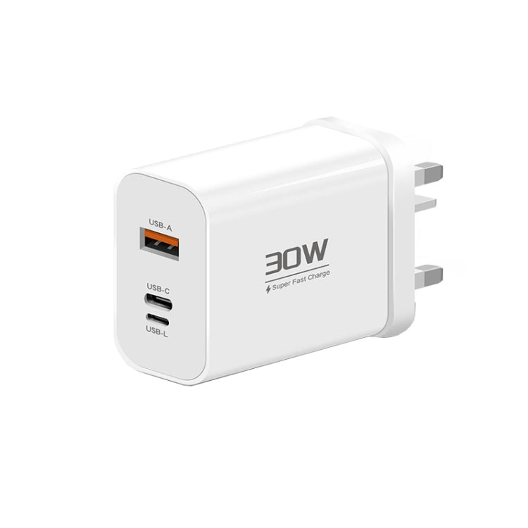 PD30W USB-C / Type-C + 8 Pin + USB-A Reverse Charger Suitable for iPhone Series(UK Plug) by buy2fix