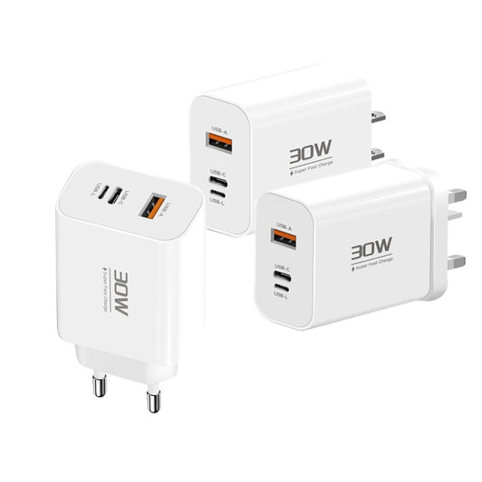 PD30W USB-C / Type-C + 8 Pin + USB-A Reverse Charger Suitable for iPhone Series(EU Plug) by buy2fix