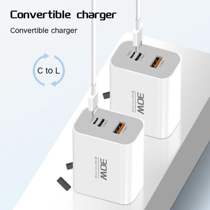 PD30W USB-C / Type-C + 8 Pin + USB-A Reverse Charger Suitable for iPhone Series(EU Plug) by buy2fix