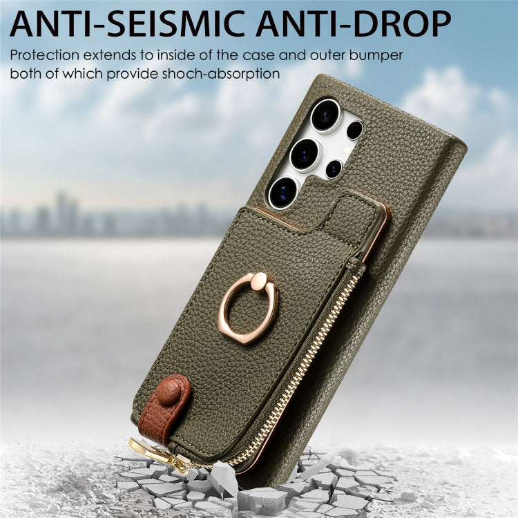 For Samsung Galaxy S24 Ultra 5G Litchi Leather Oil Edge Ring Zipper Wallet Back Phone Case(Green) - Galaxy S24 Ultra 5G Cases by buy2fix | Online Shopping UK | buy2fix