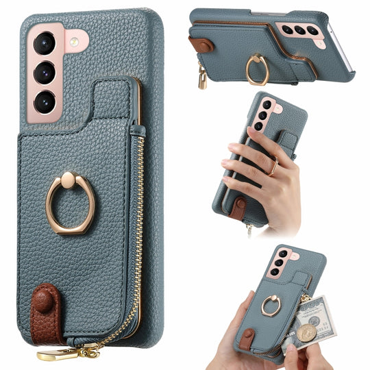 For Samsung Galaxy S21+ 5G Litchi Leather Oil Edge Ring Zipper Wallet Back Phone Case(Blue)
