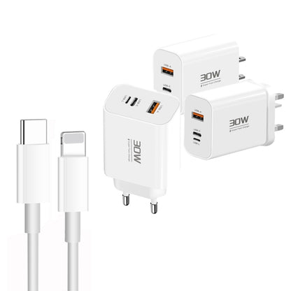 PD30W USB-C / Type-C + 8 Pin + USB Charger with Type-C to 8 Pin Date Cable(EU Plug) by buy2fix
