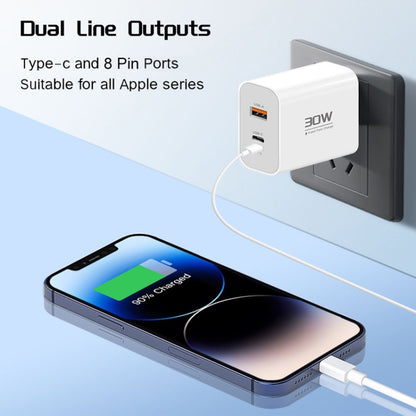 PD30W USB-C / Type-C + 8 Pin + USB Charger with Type-C to 8 Pin Date Cable(EU Plug) by buy2fix