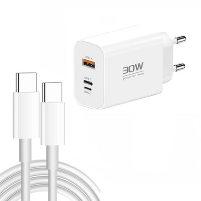 PD30W USB-C / Type-C + 8 Pin + USB Charger with Double Headed Type-C Data Cable(EU Plug) by buy2fix