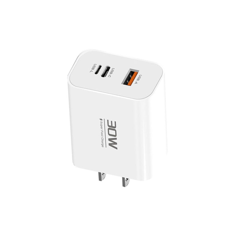 PD30W USB-C / Type-C + 8 Pin + USB Charger with Double Headed Type-C Data Cable(US Plug) by buy2fix