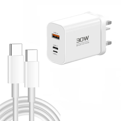 PD30W USB-C / Type-C + 8 Pin + USB Charger with Double Headed Type-C Data Cable(UK Plug) by buy2fix
