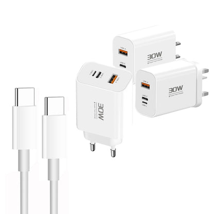 PD30W USB-C / Type-C + 8 Pin + USB Charger with Double Headed Type-C Data Cable(UK Plug) by buy2fix