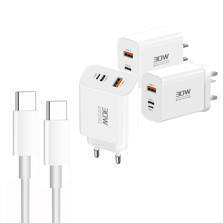 PD30W USB-C / Type-C + 8 Pin + USB Charger with Double Headed Type-C Data Cable(US Plug) by buy2fix