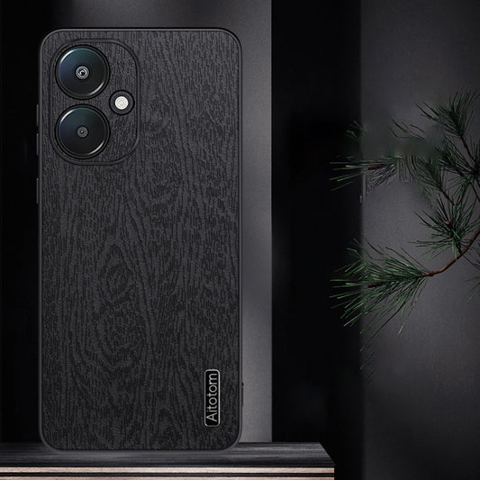 For Xiaomi Redmi 13C 5G Tree Bark Leather Shockproof Phone Case(Grey) by buy2fix