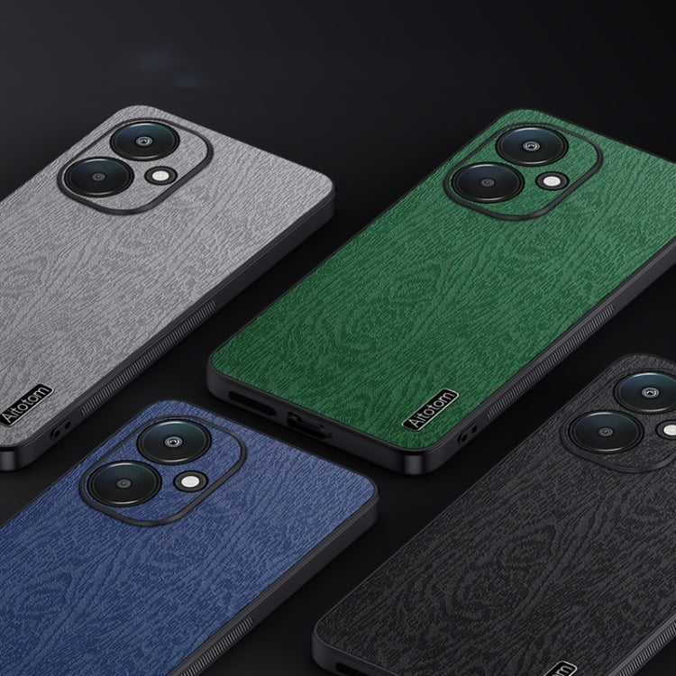 For Xiaomi Redmi 13C 5G Tree Bark Leather Shockproof Phone Case(Grey) by buy2fix