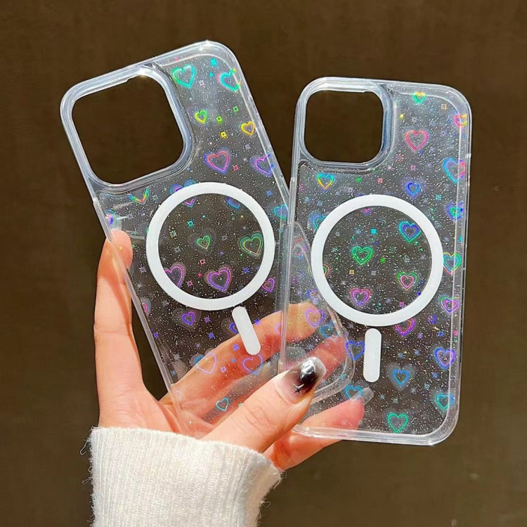 For iPhone 14 Laser Love MagSafe TPU Phone Case(Transparent) by buy2fix