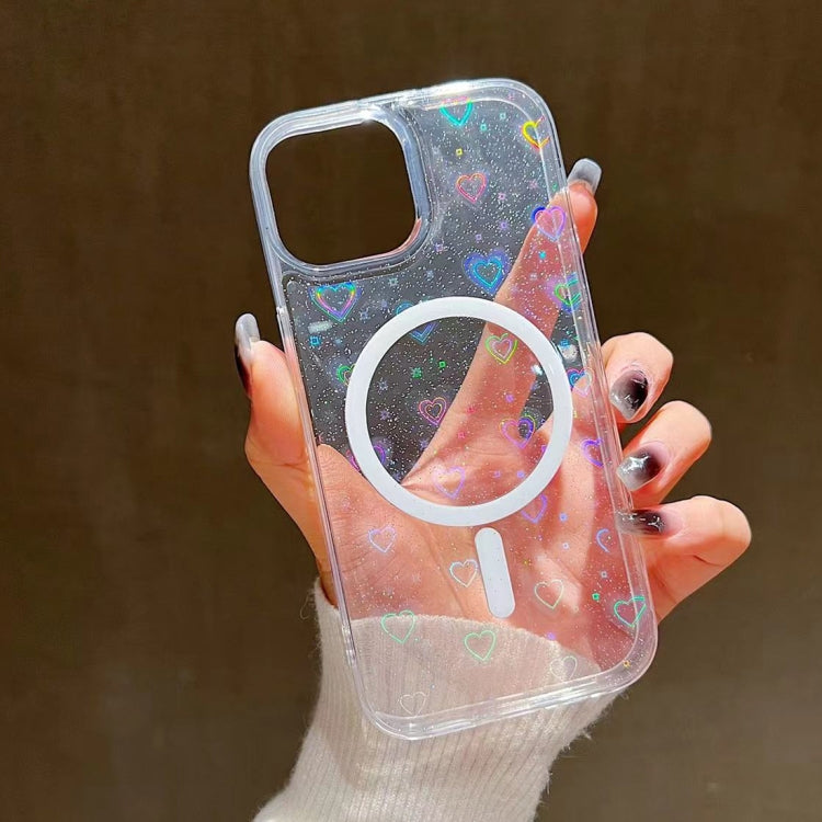 For iPhone 14 Laser Love MagSafe TPU Phone Case(Transparent) by buy2fix