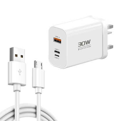 PD30W USB-C / Type-C + 8 Pin + USB Charger with USB to Micro USB Data Cable(UK Plug) by buy2fix