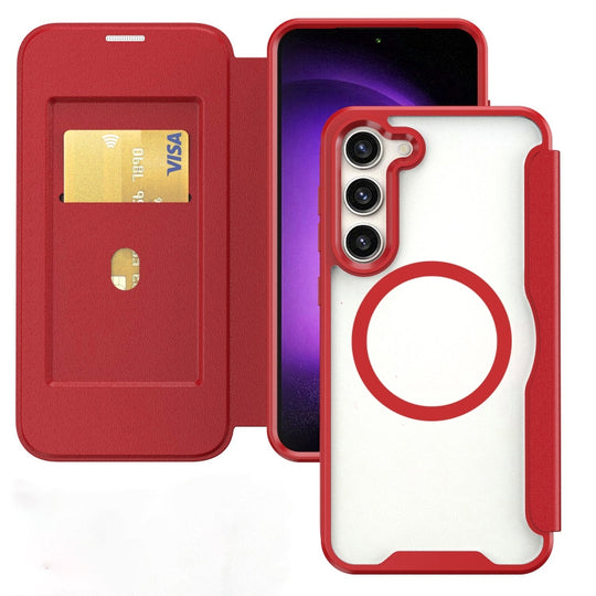 For Samsung Galaxy S24 5G MagSafe RFID Blocking Adsorption Flip Leather Phone Case(Red)